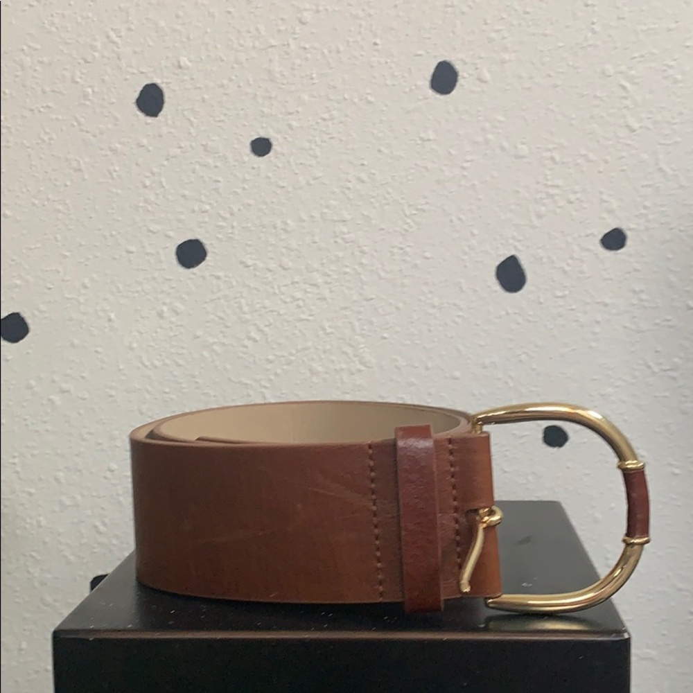 Wide Cognac Belt, Gold Buckle